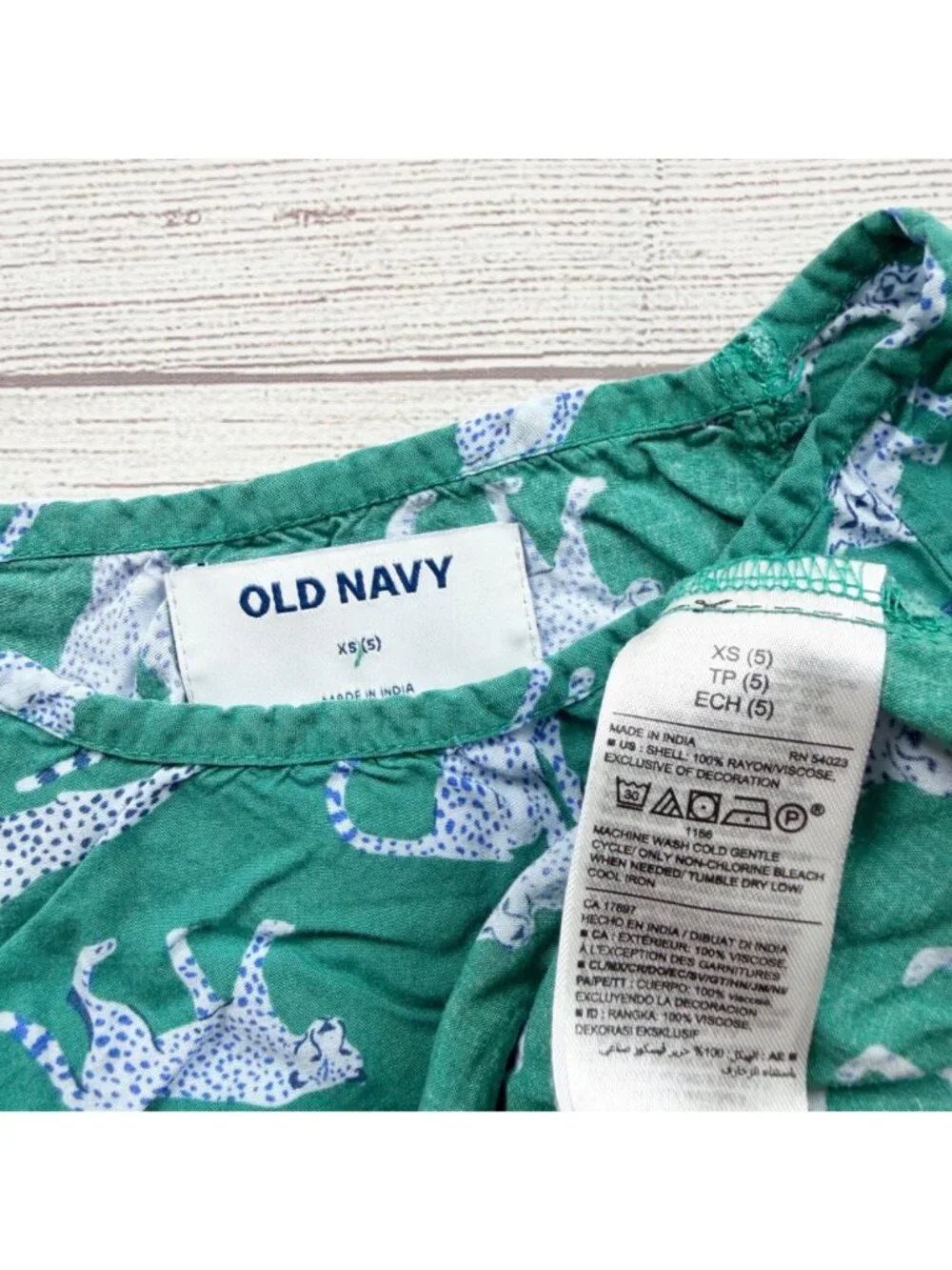 Old Navy Girls Green Cheetah Print Dress Elastic Waist Lightweight Casual XS 5